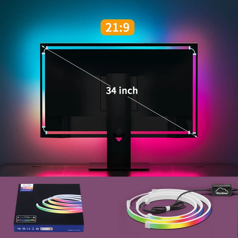 Умные светодиодные ленты, окружающая подсветка ПК, RGB-подсветка, компьютерный монитор, синхронизация цвета экрана, игровая комната, атмосферный декор