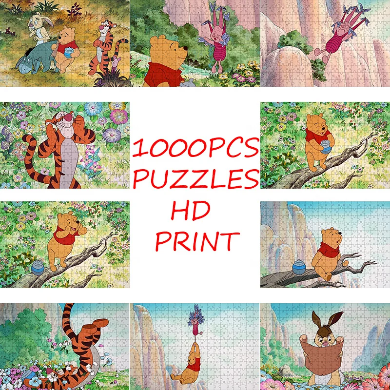 

1000PCS Puzzles Winnie Friends Cartoon Disney Paper Jigsaw Puzzle Game Fun Branches Grassland Pictures For Kids Teens Like Gift