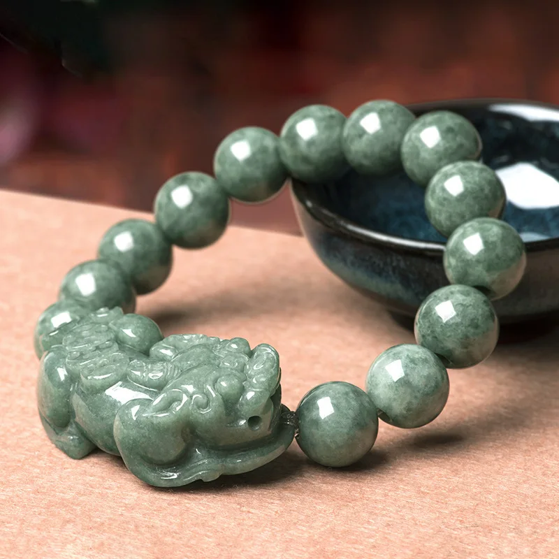 

Natural A-goods Jadeite Deep Bean Green Hand String Ice Jade Bracelet Jewelry Men's Women's Accessories Wholesale Drop Shipping
