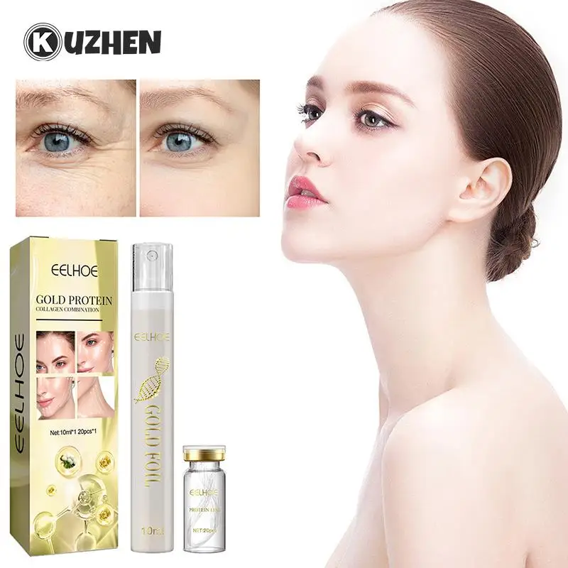 20Pcs Face Lift Plump Silk Fibroin Line With 10ml Anti Aging Essence Face Absorbable Wrinkle Firm Golden Protein Thread Carving