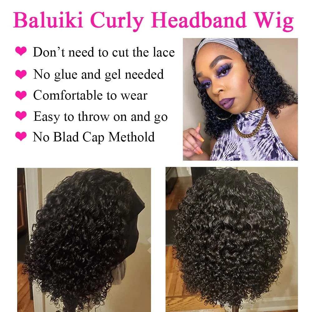 Headband Wigs Human Hair For Black Women Kinky Curly Wigs Water Wave Glueless Human Hair Short Curly Brazilian Remy Hair Wigs enlarge