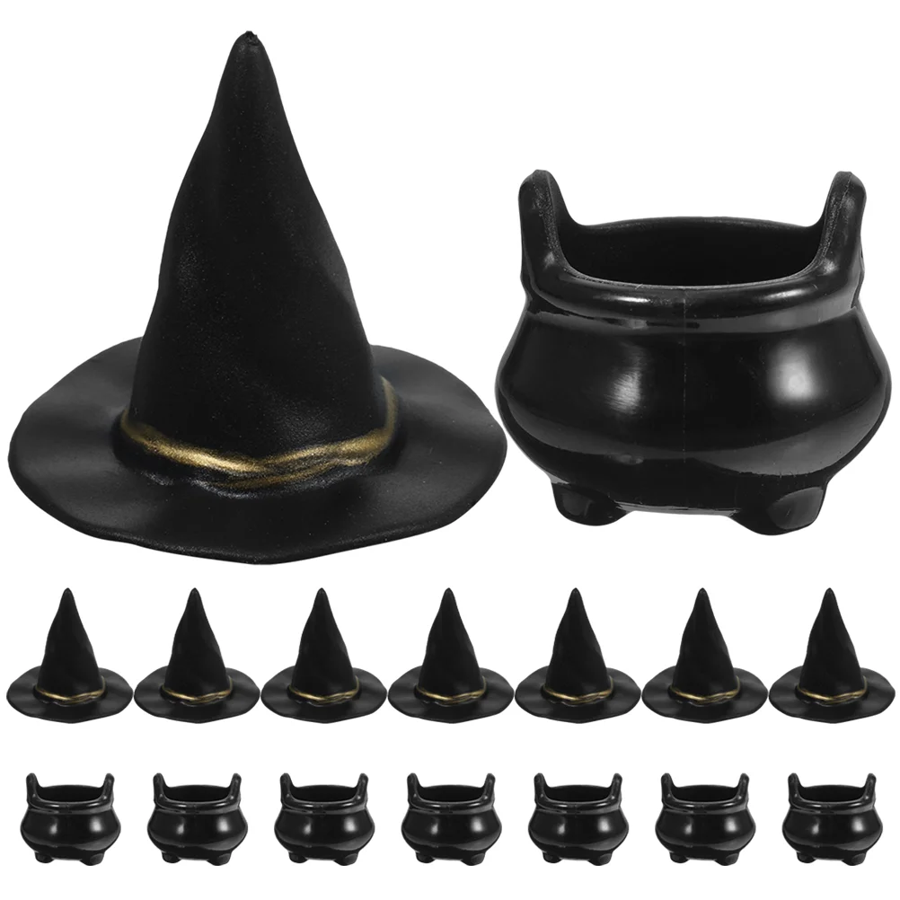 

10 Sets Mini Cauldron Ornament Halloween Miniature Halloween Witch Hats
