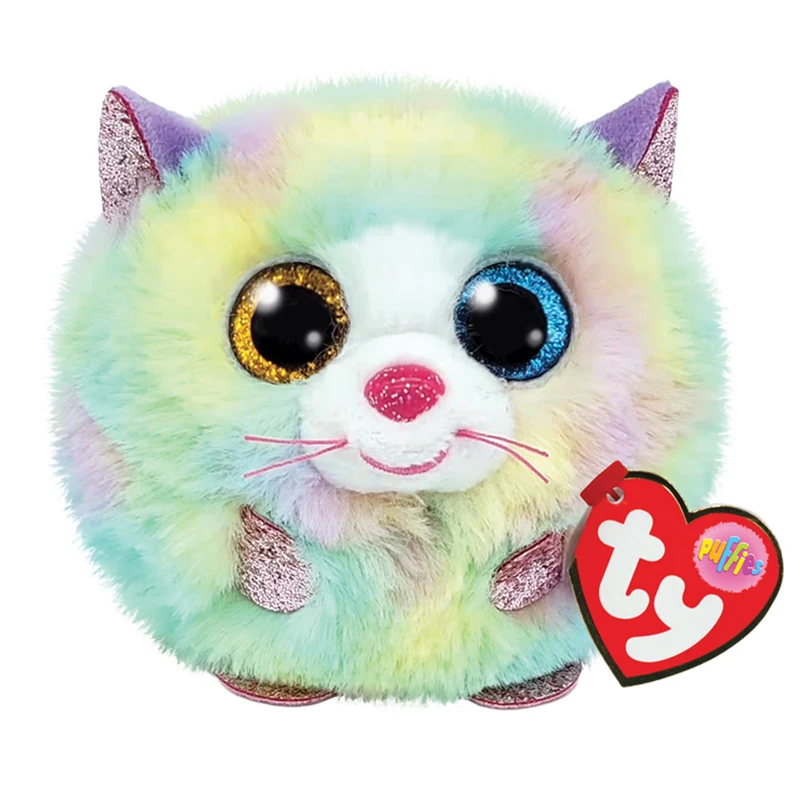 

Ty BEANIE BALLS Heather MULTICOLORED CAT Shiny Big Eyes Children's Plush Toy Sandbag Kawaii Collection Birthday Gift 7cm