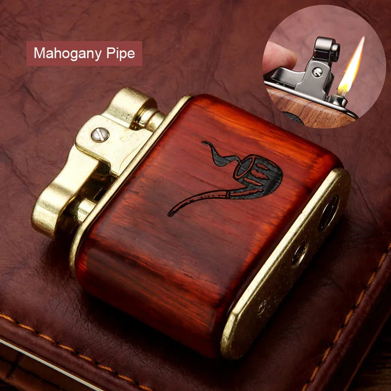 

Honest Kerosene Lighter Retro Nostalgic Old-fashioned Lighter Solid Wood Mechanical Lighter Pipe Smoking Accessories