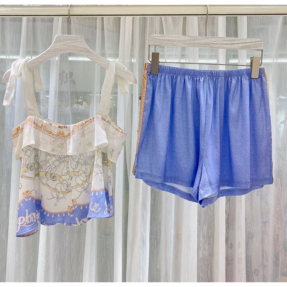 Летний женский пижамный комплект в европейском стиле Шелковый из вискозы на