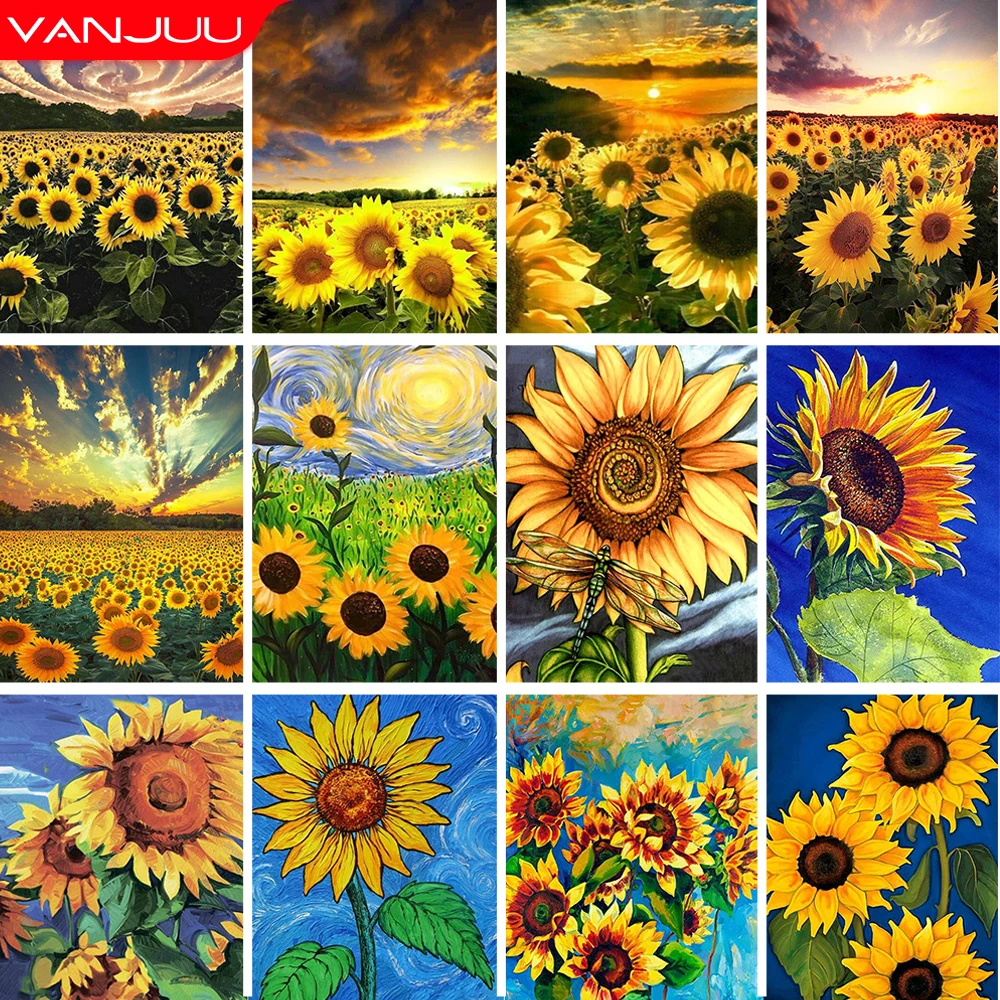 

Diamond Painting Sunflower 5D Diamond Mosaic DIY Flower Cross Stitch Kit Rhinestone Picture Home Decor Gift