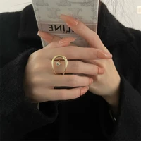 korean fashion hollow irregular geometric charm rings for women gold color metal cz stone open adjusting ring statement jewelry