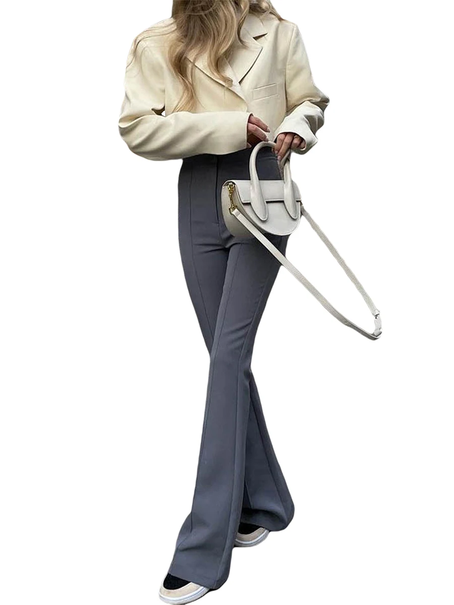 

Women Blazer Jacket Long Sleeve Lapel Collar Ope Front Solid Autumn Casual Crop Top