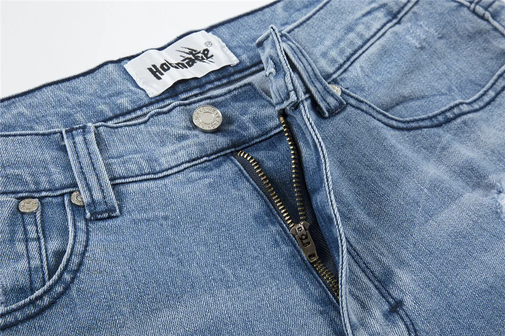 Retro Streetwear Solid Color Washed Distressed Jeans Men's Tide Brand Casual Leggings Trendy Slim Pencil Pants Jeans For Men