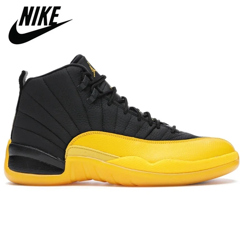 

NIKE Air Jordan Retro 12 Black University of Gold Indigo Michigan Mens Ball Shoes Man Snickers Sports Shoes