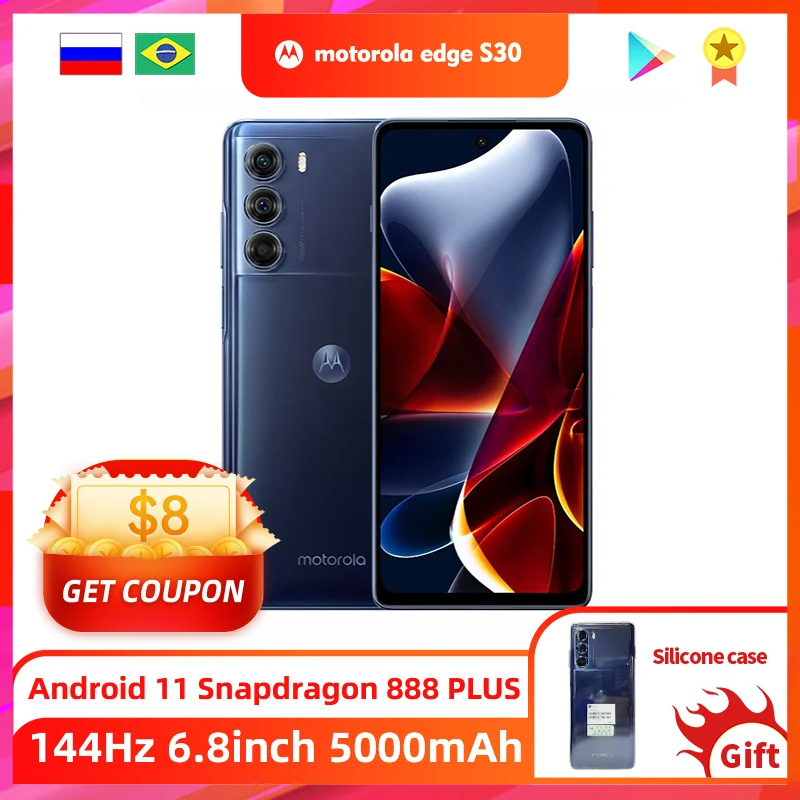 Motorola Edge S30 8GB/12GB RAM+128GB/256GB/512GB ROM Snapdragon 888 PLUS 6.8inch 144Hz Screen Global Version Android 11