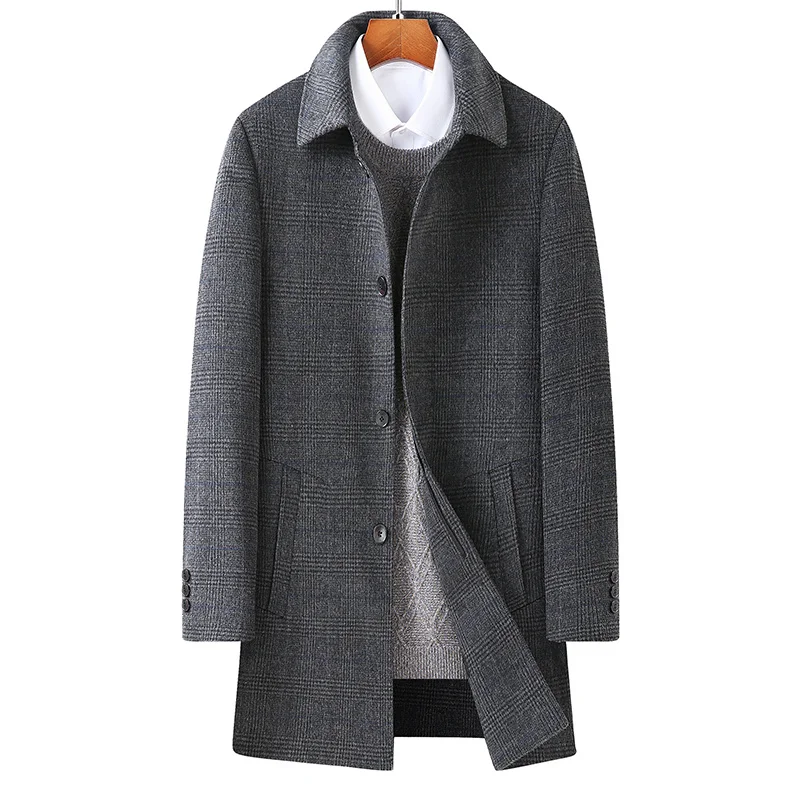 Мужской двухсторонний твидовый Тренч большого размера мужской шерстяной топ