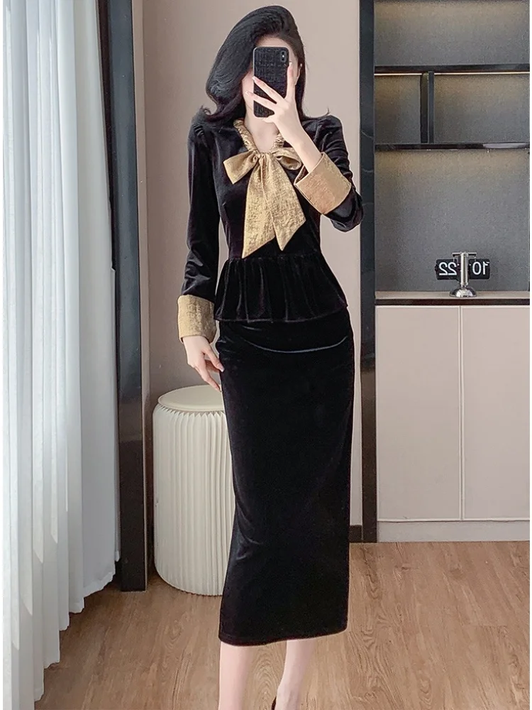 SMTHMA новая мода элегантный темпераментный бархатный топ с круглым вырезом и