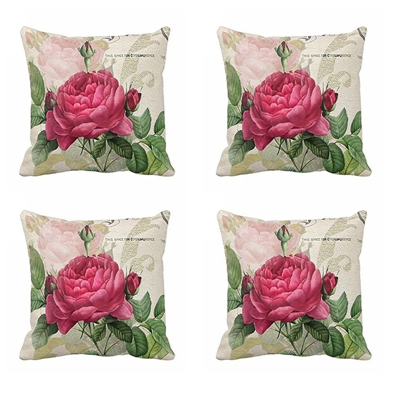 

4X винтажный цветочный/цветочный льняной декоративный чехол для подушки наволочка для домашнего дивана декоративный (цветок розы)