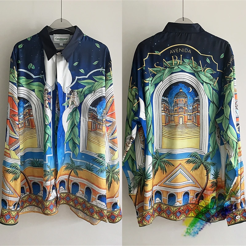 

Рубашка с кокосовым принтом для мужчин и женщин, кофта в стиле Касабланки, лето 1:1, Гавайский пляж, шелковые футболки