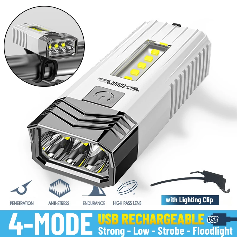 

Ультраяркий тактический светодиодный фонарик, мини-фонарь с внешним аккумулятором, уличное освещение, 4 режима, зарядка через USB, велосипедн...