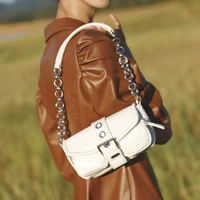 women underarm bag metal chain high quality ladies pu leather shoulder bags female vintage double pocket buckle purse handbags