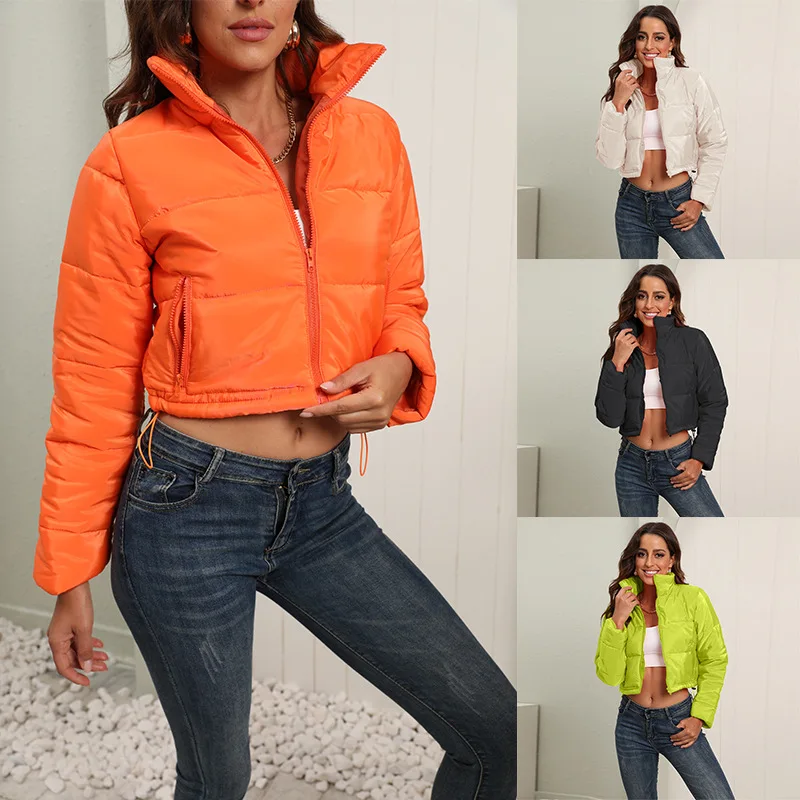 

2022 Осень Зима Повседневная Свободная парка с капюшоном Женская однотонная теплая Толстая куртка Женские Элегантные пуховые куртки с хлопк...