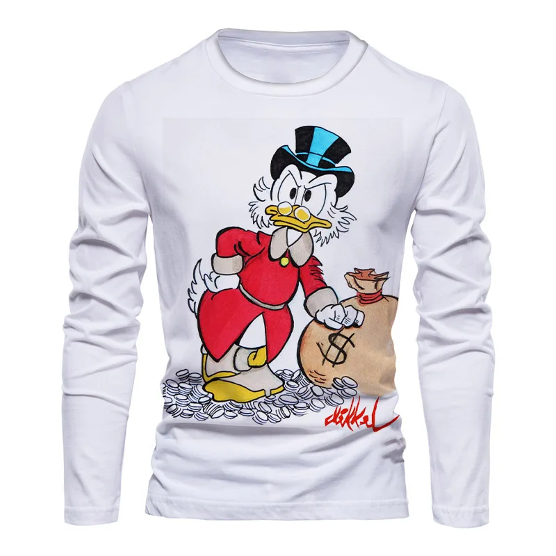 Fall 2024 Disney Brand Stitch and Donald Duck Anime 3D Printed New Beach Party Casual Trend Men's Crew Neck Long Sleeve T Shirt