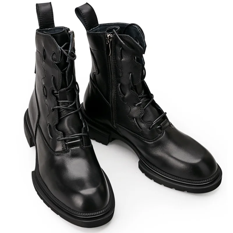 

Riding boots Cowboy Boots Mens Plush Velvet Combat Boots Male Autumn Winter British Retro High Quality Genuine Leather Cowhide