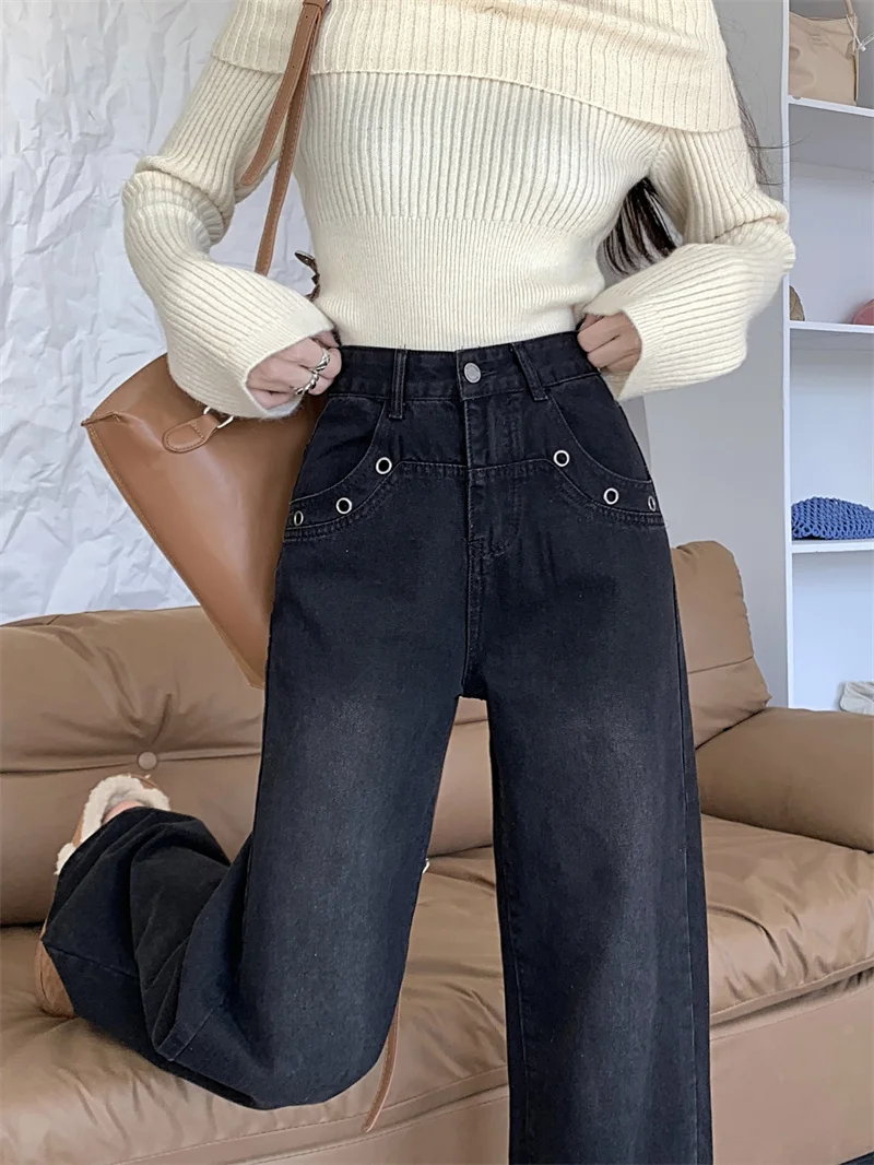 Уличная одежда WCFCX STUDIO широкие джинсы с высокой талией мешковатые синие