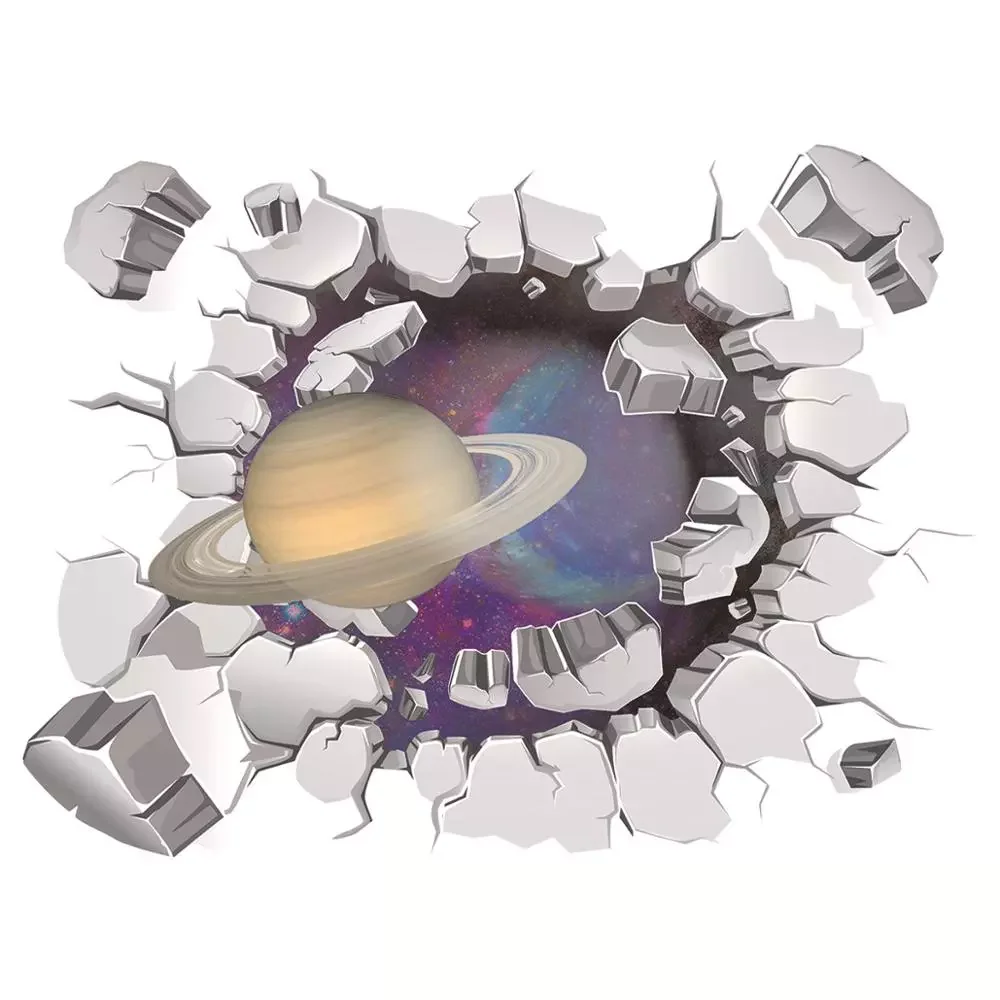 

NEW2022 Cartoon 3D broken wall black hole planet Wall Sticker kids baby rooms home decoration Mural Decals bedroom stickers wall