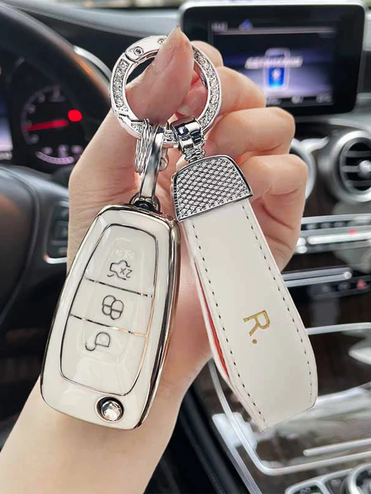 Leather Keyring Folding Key Car Key Case Cover for Ford Focus 2 3 MK3 ST RS Ecosport Kuga Escape Fiesta Fold C-Max S-Max Mondeo