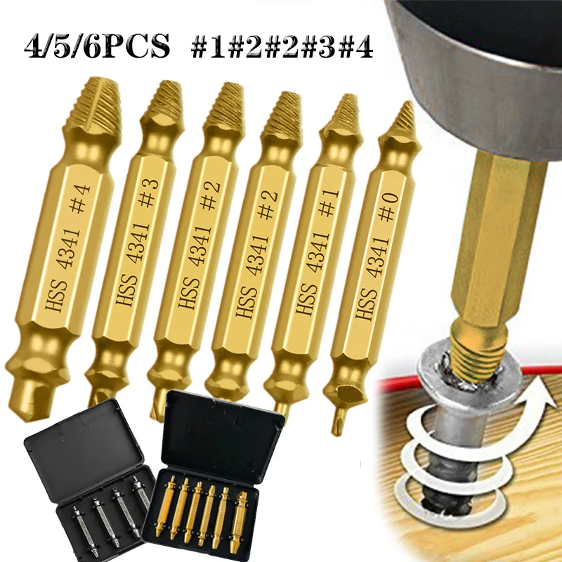 

4/5/6 PCS Damaged Screw Extractor Drill Bit Set Stripped Easily Take Out Broken Screw Bolt Remover Extractor Demolition Tools