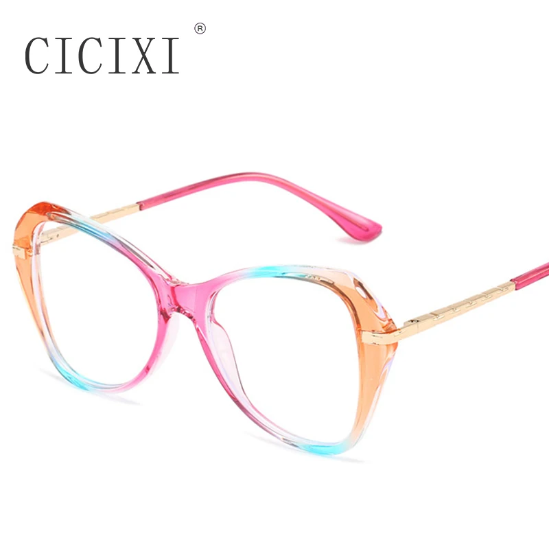 

CICIXI Butterfly Anti Blue Light TR90 Glasses Frame Women Men 2022 New Luxury Flat Lens Cat Eye Rainbow Color Spectacle Frame