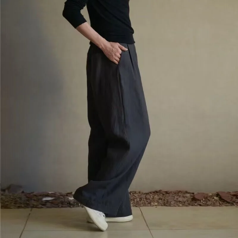 

Брюки женские льняные с широкими штанинами, облегающие Прямые повседневные длинные брюки-трубы с завышенной талией, весна-лето 2023