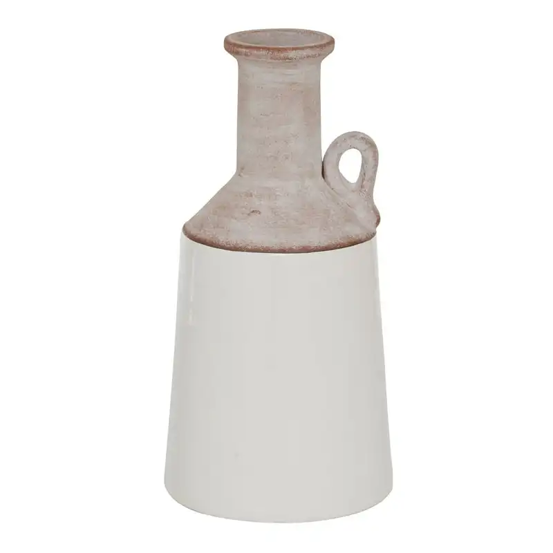 

White Ceramic Vase with Pink Accents