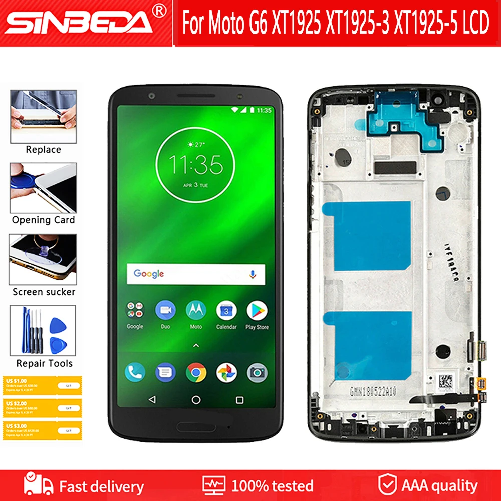 

5.7" Original For Moto G6 XT1925 XT1925-3 XT1925-5 LCD Display Screen Digitizer With Frame Replacement For Motorola Moto G6 lcd