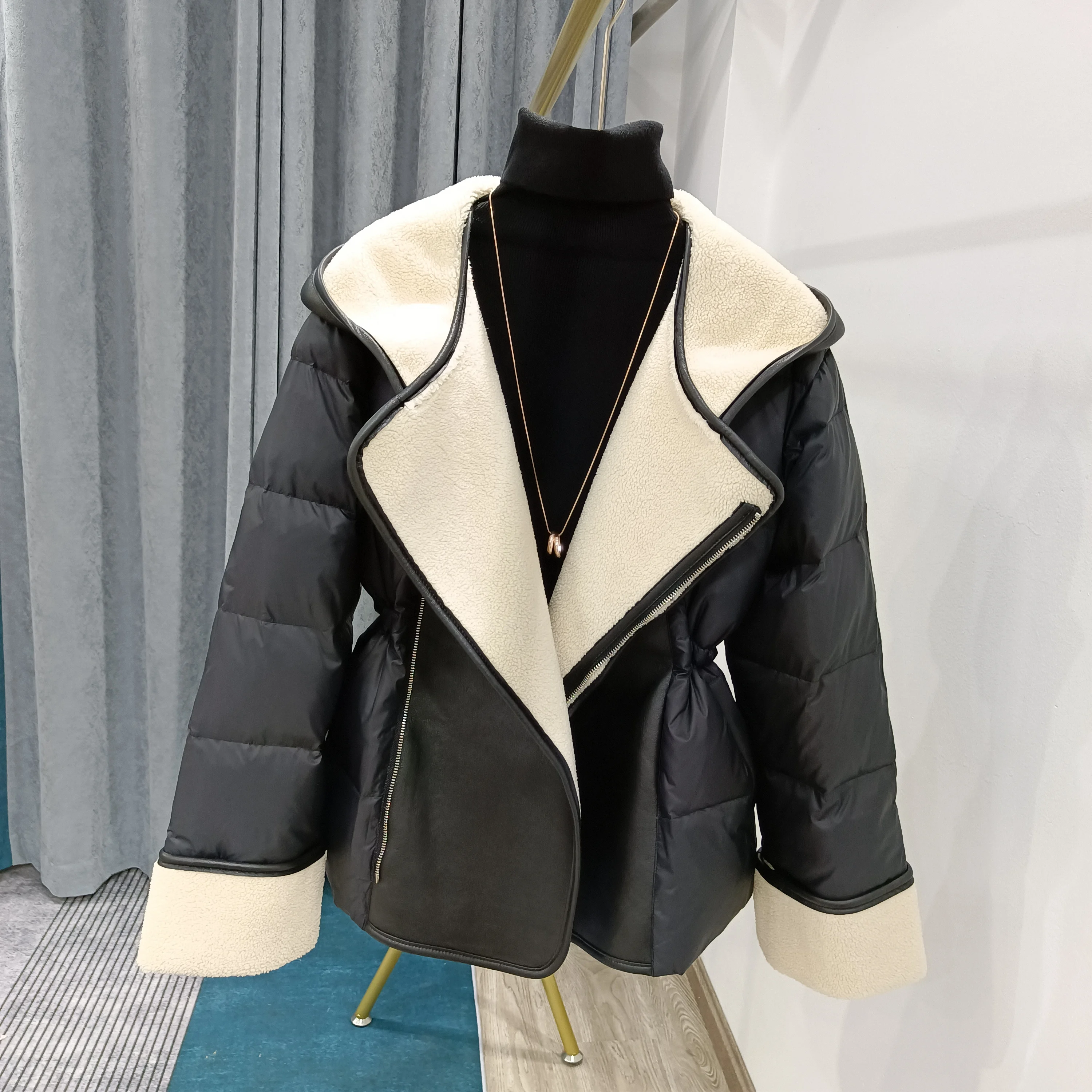 

Женский зимний меховой пуховик для гольфа, цельное пальто с капюшоном, Корейская куртка на белом утином пуху, женская мода, 2022