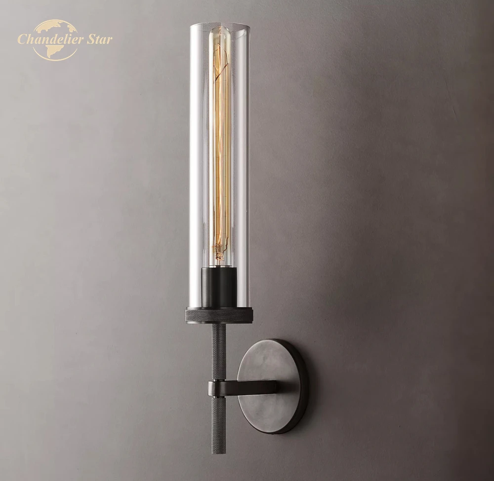 

Lambeth Knurled Sconce Modern Retro LED Brass Chrome Black Metal Clear Glass Wall Lamps Bedroom Living Room Bathroom Lights