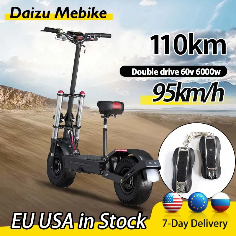 

110KM Range Electric Scooter 60V 6000W Dual Motor Electric Scooters 95KM/H Fast 13Inch All-terrain Tires Hydraulic Brake