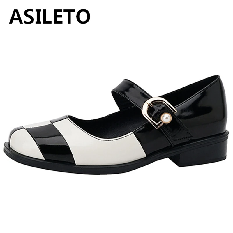 

Женские туфли-лодочки ASILETO с круглым носком на массивном каблуке, ремешок с пряжкой из натуральной кожи, Размеры 33-40, разноцветные, черные, пе...