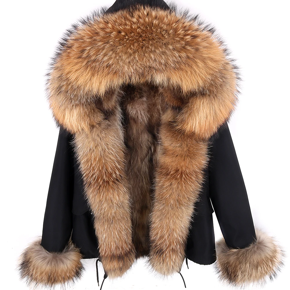 2022 Fashion Real Fur Coat Winter Jacket Women Short Parka Waterproof Natural Fox Fur Collar Hood Thick Warm Raccoon Fur Liner