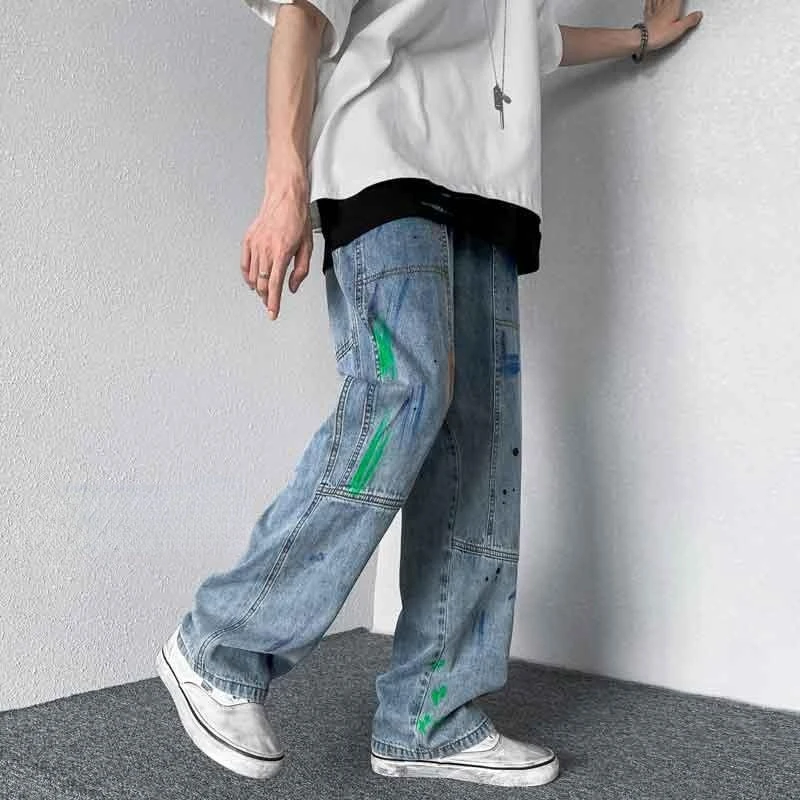 

Новинка! Мужская брендовая одежда в стиле граффити, свободные прямые брюки в стиле High Street, повседневные брюки, модная мужская уличная одежда