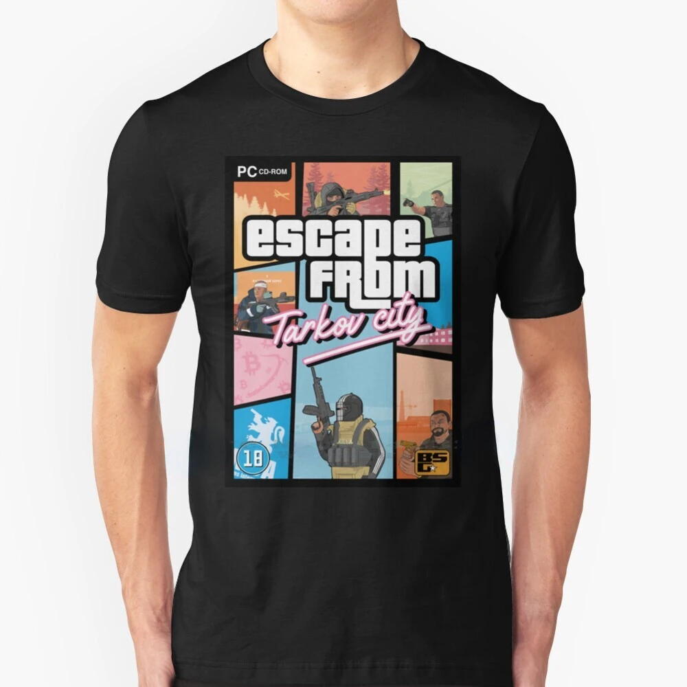 

Escape From Tarkov-Vice City Style T Shirt Maska 1sch Altyn Escape From Tarkov Killa Russia Akm Ak 47 M4 Fps Game T Shirt