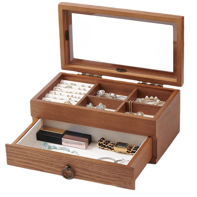 Wooden Luxury Jewelry Organizer Box Drawer Type Jewelry Storage Box Large Capacity Cosmetics Organizer Jewellery Container Gift