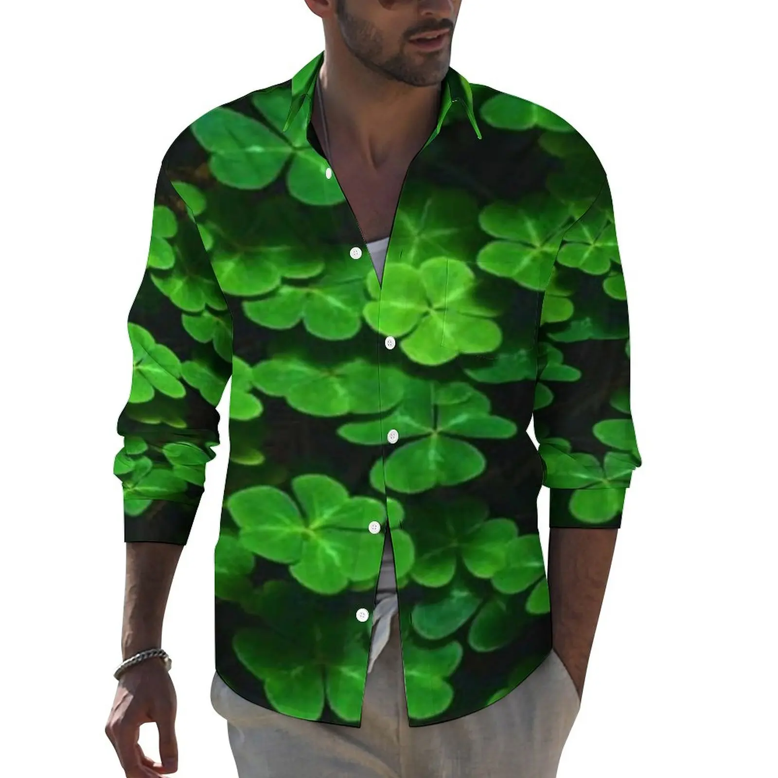 

Рубашка мужская оверсайз с длинным рукавом, повседневная в эстетическом стиле, с принтом на День Св. Патрика