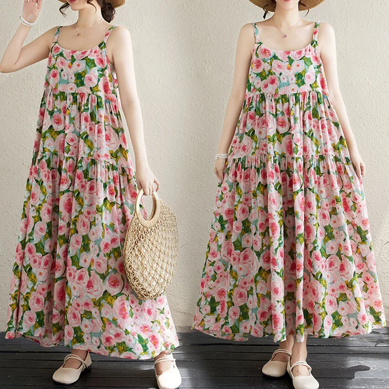 Летняя ретро-художественная хлопковая и льняная юбка трапециевидной формы с