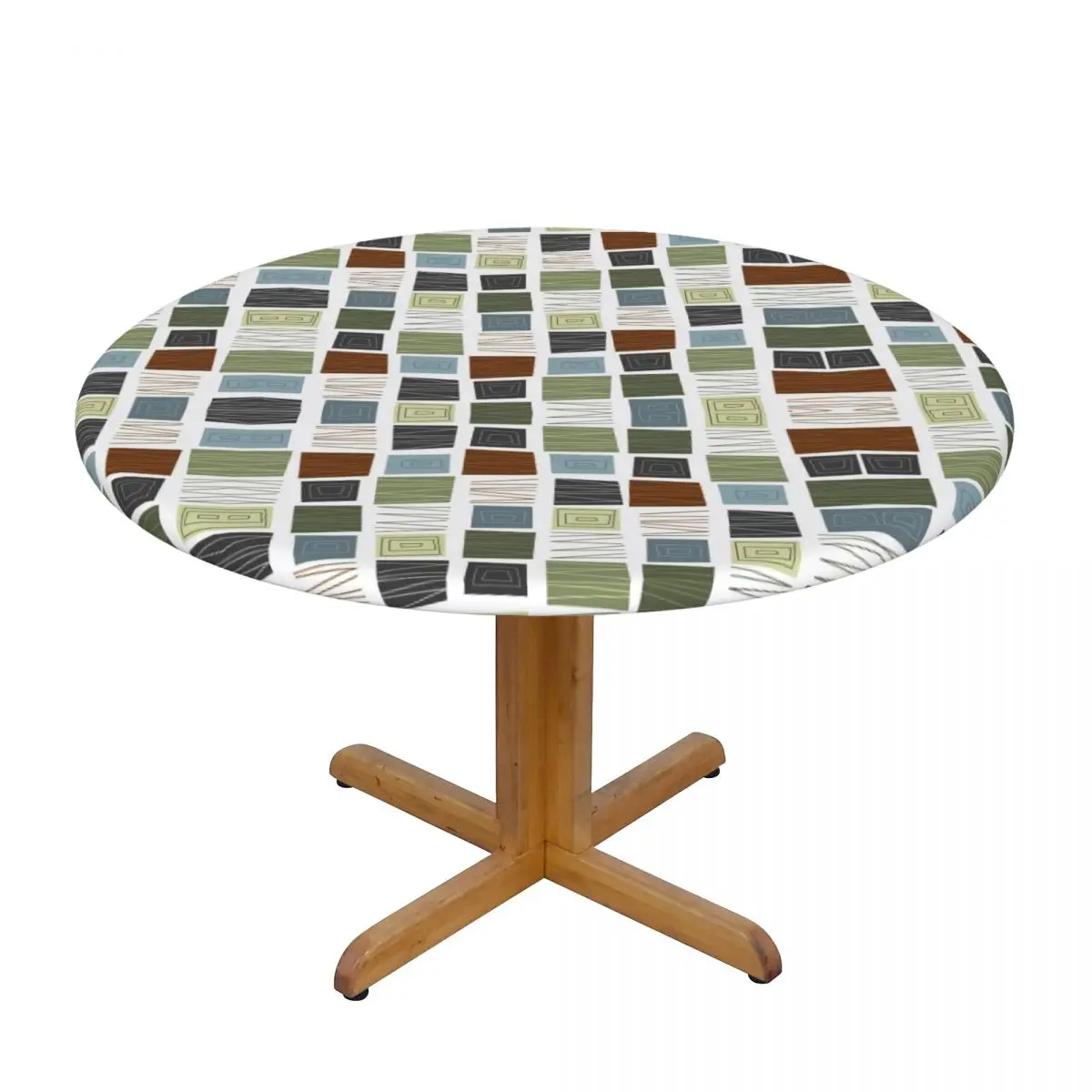 

Mid Century Modern Design Cabin Patterns Waterproof Polyester Round Tablecloth Catering Fitted Table Cover with Elastic Edged
