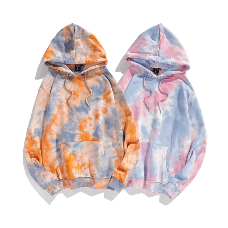 

2022 Autumn Winter Cotton New Couple Hoodie Tie Dyed Sweatshirt Loose Terry Coat Three-Dimensional Patch Bag Hoodie