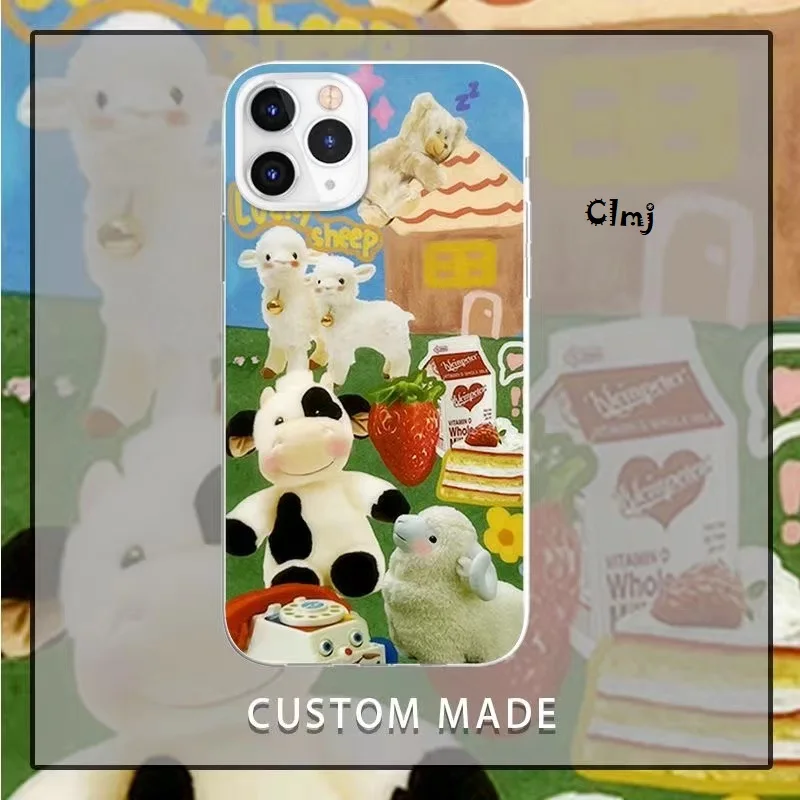 

Clmj Cute Lamb Bear Phone Case For iPhone 11 12 Mini 13 Pro 14 Plus XR XS Max X Samsung Galaxy S23 S22 Silicone Protective Cover
