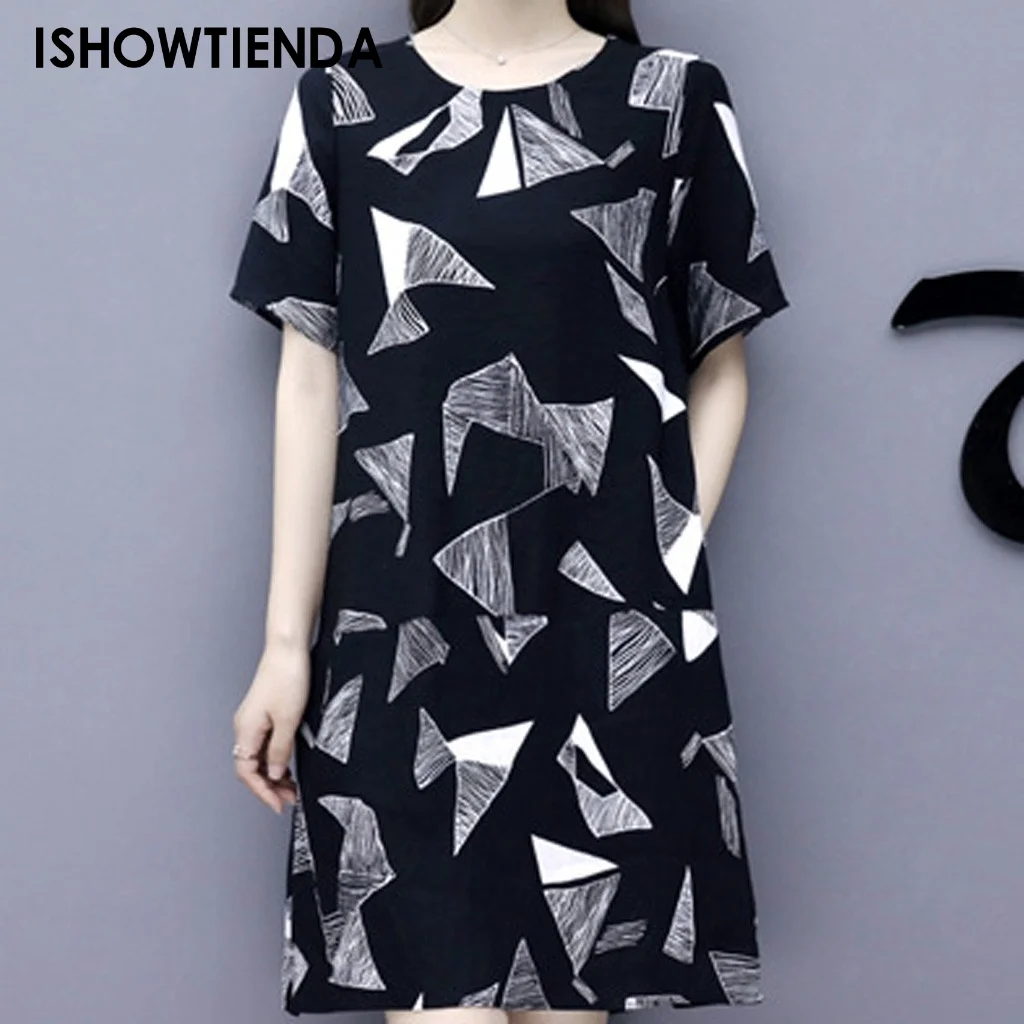 

2023 Fashion Elegant Women Print Dress Round Collar Short Sleeve Dresses Summer Casual Dresses Fashion Women Clothes