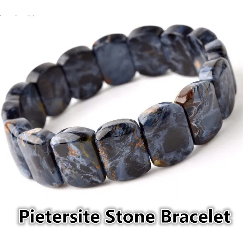 

Natural Pietersite Stone Bracelet Opal Oil Painting Color Dark Blue Gem Earth Pattern