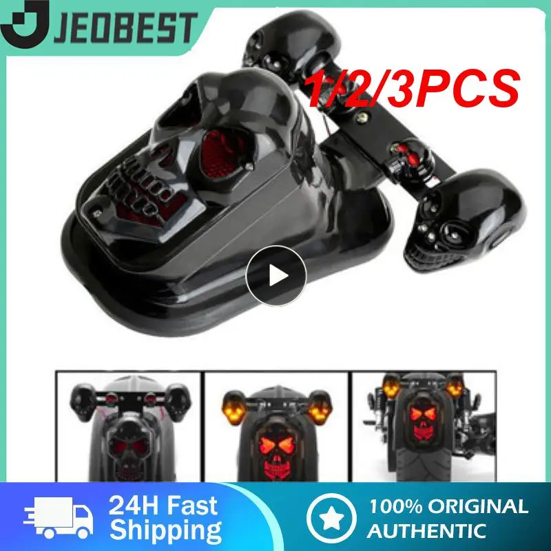 

1/2/3PCS Motorcycle Skull Taillight With Turn Signal Rear Brake Light Black Chrome Skeleton Style Modified Blinker Indicator