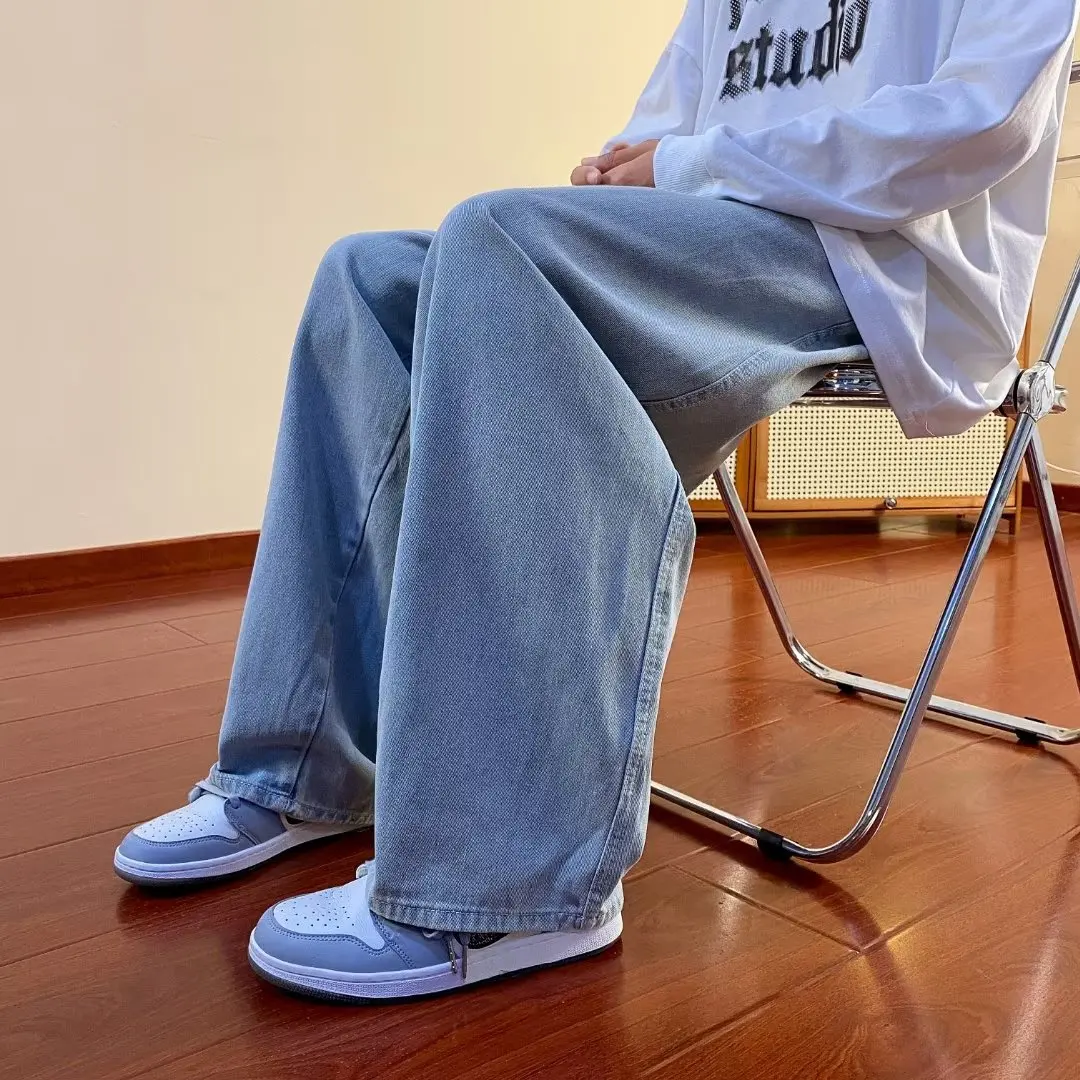 Oversized Baggy Jeans for Men Solid Denim Trousers Casual Straight Wide Pants Fashion Streetwear Plus Size Bottoms Male Clothes