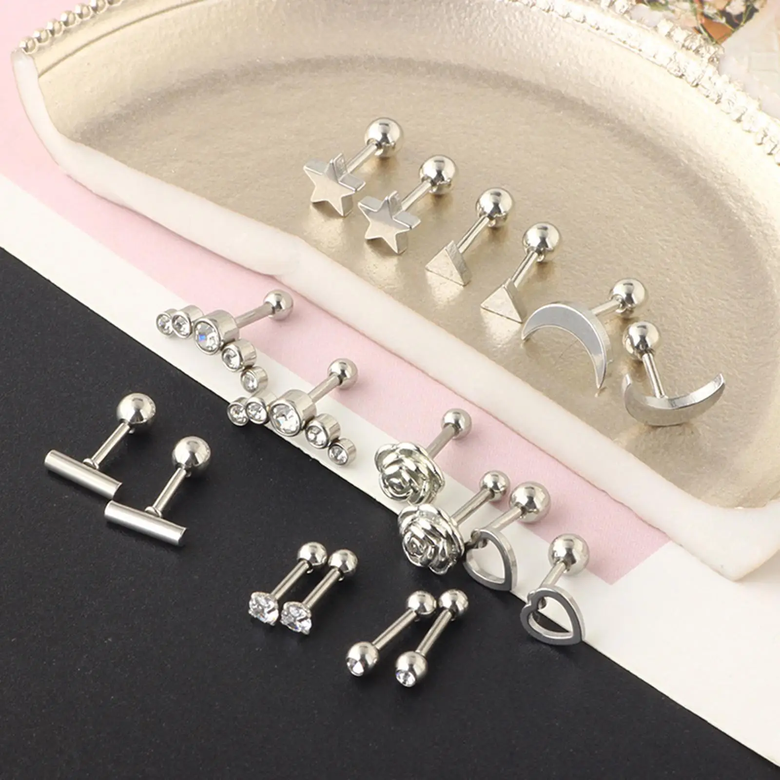 

Серьги-гвоздики серебряные гипоаллергенные, 18 шт./комплект